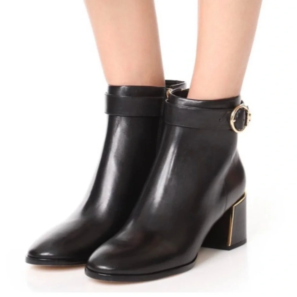 Tory Burch Sophia Bootie 9.5 Black Leather Gold Hardware Rare - Picture 3 of 11